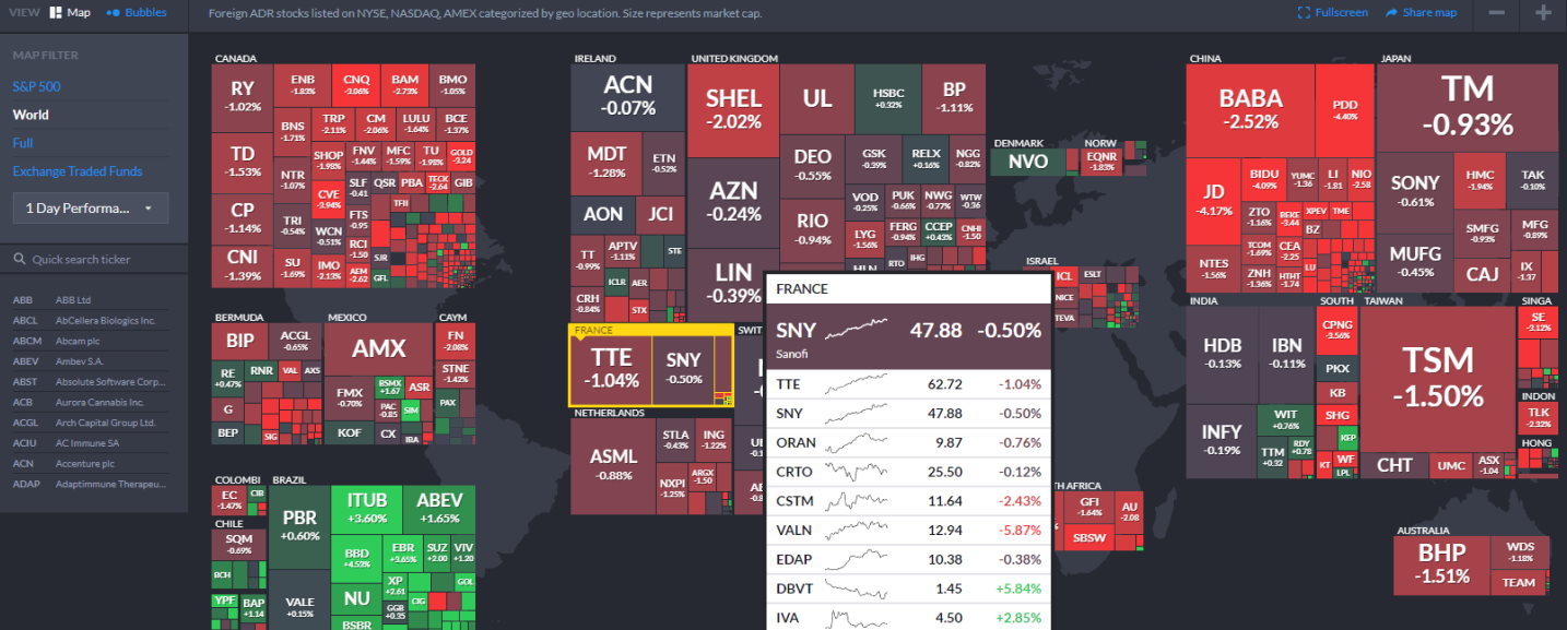 Finviz Heatmaps: Excellent stock heatmaps that visualize the world's exchanges, including popup mini-charts.